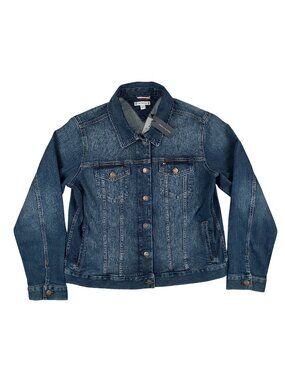 NWT Tommy Hilfiger Jacket Women XL Mid Length Med Wash Blue Jean Denim MSRP $99